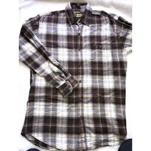 Work n Sport Plaid Flannel Shirt Mens Medium Brown White Grunge Lumberjack